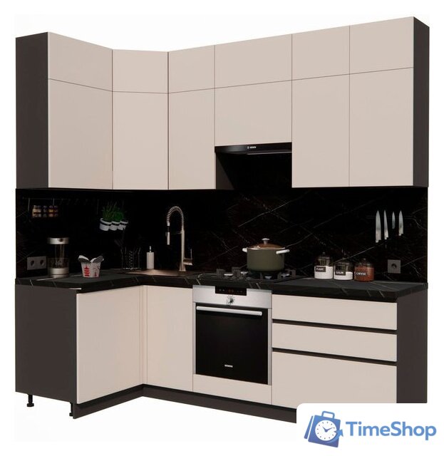 Готовая кухня ВерсоМебель Эко Премиум 1.2x2.4 левая (кашемир/ст. тунис) - Изображение №1 — Интернет-магазин Time-Shop