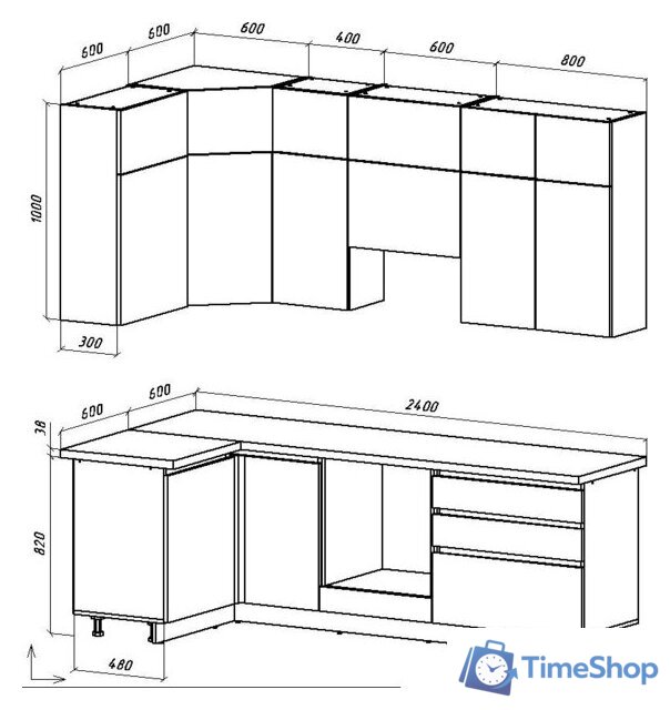 Готовая кухня ВерсоМебель Эко Премиум 1.2x2.4 левая (кашемир/ст. тунис) - Изображение №8 — Интернет-магазин Time-Shop