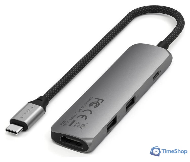 Док-станция Satechi 4-in-1 USB-C Slim Multiport Adapter 4K ST-P4SM (серый) - Изображение №3 — Интернет-магазин Time-Shop