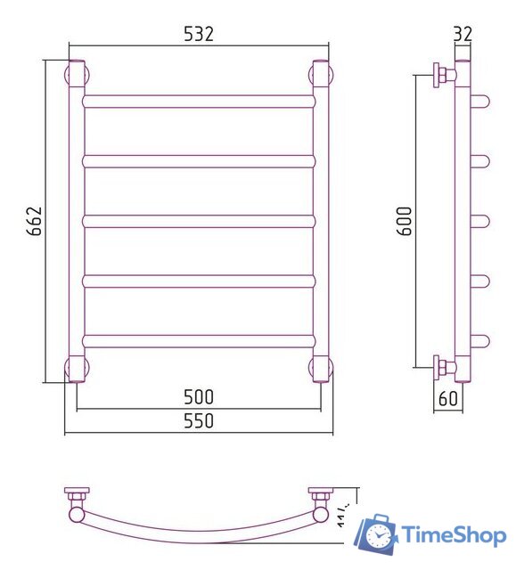 Полотенцесушитель Сунержа Галант+ 600х500 30-0200-6050 - Изображение №3 — Интернет-магазин Time-Shop