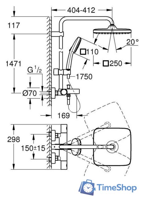 Душевая система  Grohe Vitalo Comfort 250 269842431 - Изображение №5 — Интернет-магазин Time-Shop