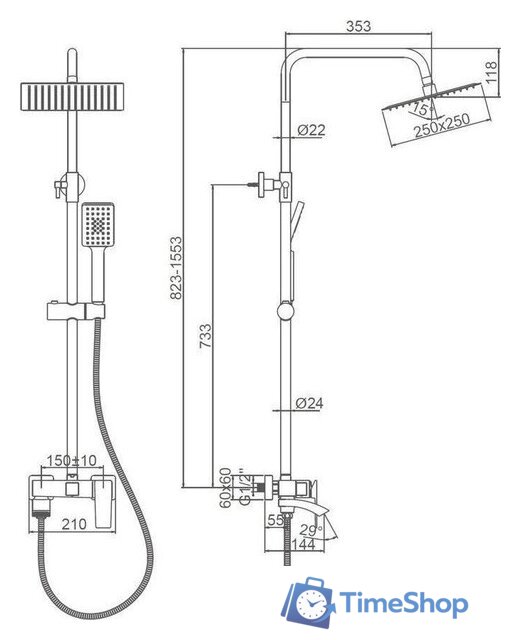 Душевая система  Ledeme L2478Y - Изображение №4 — Интернет-магазин Time-Shop