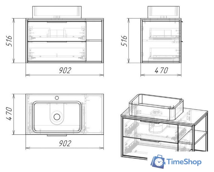 Axus Тумба под умывальник Парадис 90 - Изображение №3 — Интернет-магазин Time-Shop
