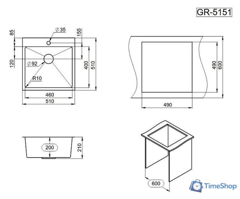 Кухонная мойка Granula GR-5151 (золото сатин) - Изображение №3 — Интернет-магазин Time-Shop