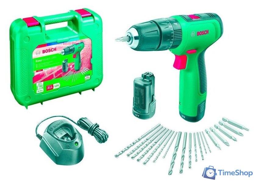 Ударная дрель-шуруповерт Bosch EasyImpact 1200 06039D3105 (с 2-мя АКБ, кейс, набор оснастки) - Изображение №1 — Интернет-магазин Time-Shop