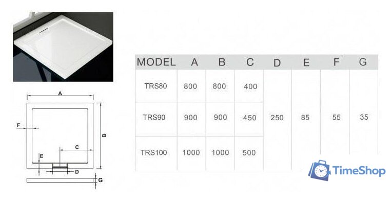 Душевой поддон WeltWasser TRS 90 90x90 - Изображение №4 — Интернет-магазин Time-Shop