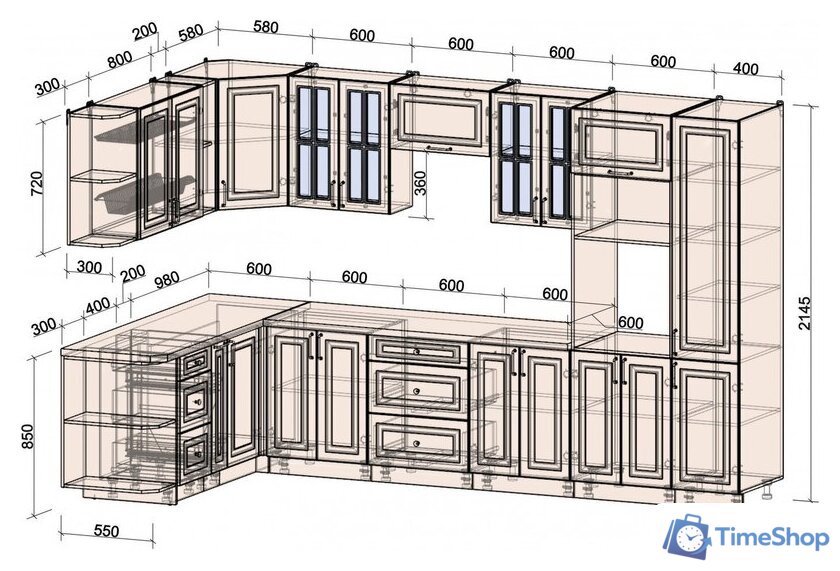 Готовая кухня Интерлиния Мила Шато 1.88x3.4 ВТ левая (пепел/пепел/опал светлый) - Изображение №5 — Интернет-магазин Time-Shop