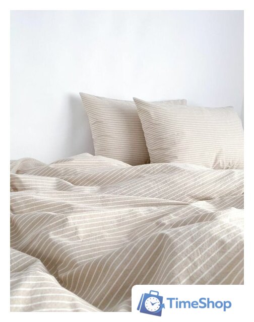 1.5-спальный комплект постельного белья Царство сновидений Вареный хлопок Бежевая полоса 150-0126 (1.5-сп, нав. 70x70) - Изображение №1 — Интернет-магазин Time-Shop