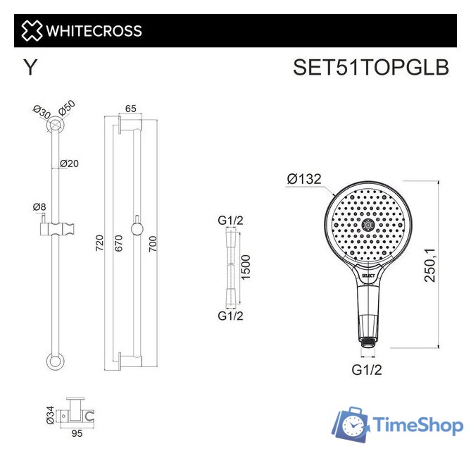 Душевой гарнитур  Whitecross SET51TOPGLB (брашированное золото) - Изображение №2 — Интернет-магазин Time-Shop