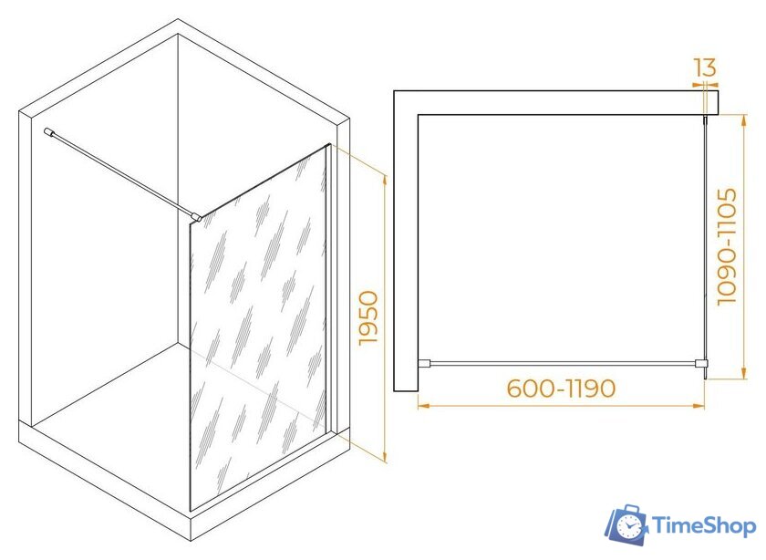 Душевая стенка RGW WA-010G 351001011-16 110 (золото/прозрачное стекло) - Изображение №2 — Интернет-магазин Time-Shop