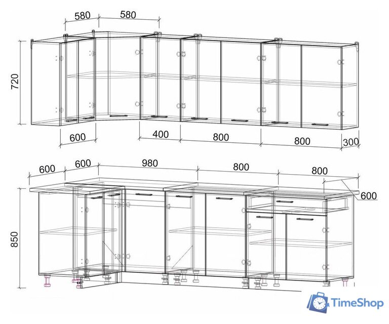 Готовая кухня Интерлиния Мила Лайт 1.2x2.6 (серебро/антрацит) - Изображение №1 — Интернет-магазин Time-Shop