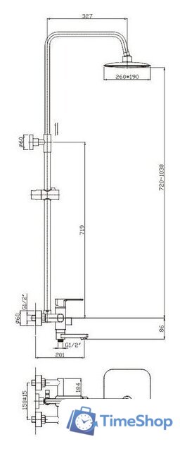 Душевая система  Valfex Naos Chrome VF.2402 - Изображение №2 — Интернет-магазин Time-Shop