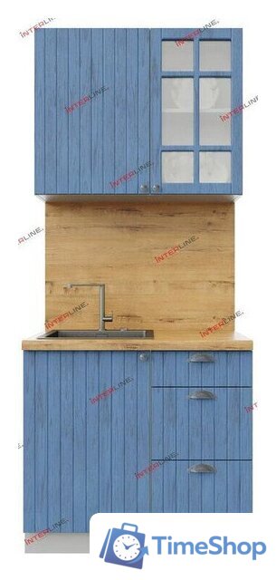 Готовая кухня Интерлиния Берес 0.9А (дуб лазурный/дуб лазурный/дуб бунратти) - Изображение №1 — Интернет-магазин Time-Shop