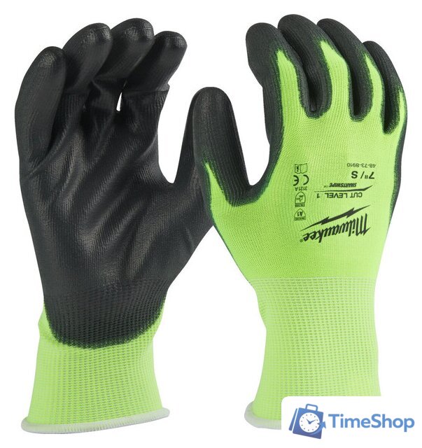 Перчатки хозяйственные Milwaukee Hi-Vis Cut level 1/A 10/XL 4932492916 - Изображение №1 — Интернет-магазин Time-Shop