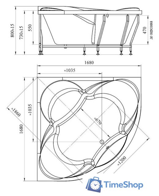 Ванна Radomir Филадельфия 168x168 1-01-4-0-1-042К (сифон бронза) - Изображение №3 — Интернет-магазин Time-Shop