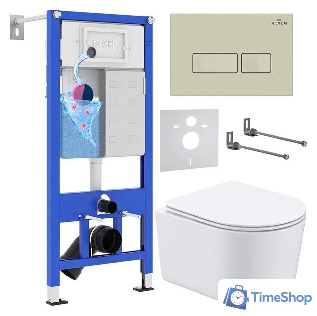 Унитаз подвесной Roxen Simple Compact в комплекте с инсталляцией StounFix Dual Fresh 6 в 1 966686 (кнопка: бежевый) - Изображение №1 — Интернет-магазин Time-Shop