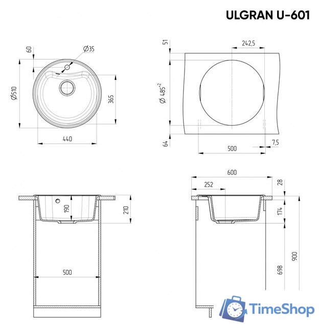 Кухонная мойка Ulgran U-601 (344 ультра-черный) - Изображение №3 — Интернет-магазин Time-Shop