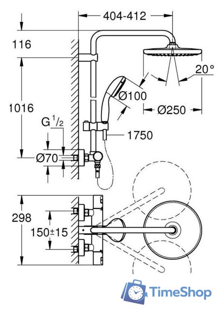 Душевая система  Grohe Start System 250 266772430 - Изображение №7 — Интернет-магазин Time-Shop