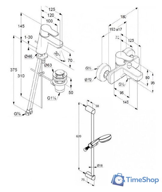 Комплект смесителей Kludi Pure Easy 376850565 - Изображение №2 — Интернет-магазин Time-Shop