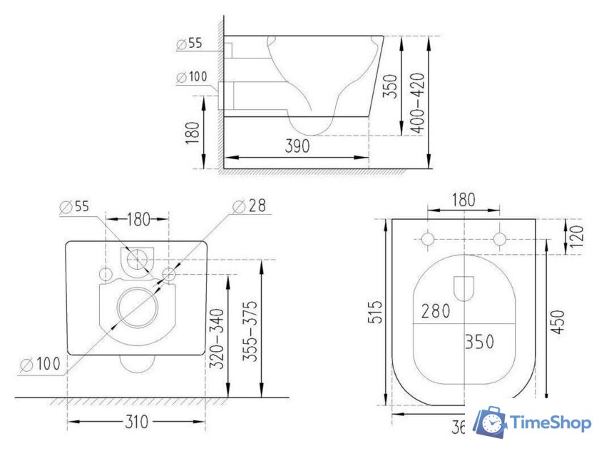Унитаз подвесной Roxen Cube Bidet One Rimless 6 в 1 StounFix Dual Fresh 583046 (кнопка: черный матовый) - Изображение №18 — Интернет-магазин Time-Shop