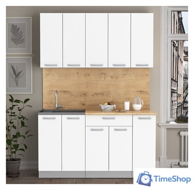 Готовая кухня Интерлиния Мила Лайт 1.5 (белый платинум/белый платинум/дуб бунратти) - Изображение №2 — Интернет-магазин Time-Shop