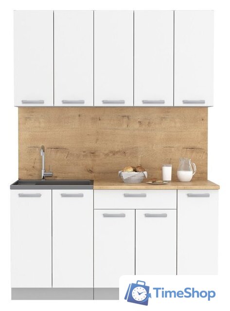 Готовая кухня Интерлиния Мила Лайт 1.5 (белый платинум/белый платинум/дуб бунратти) - Изображение №1 — Интернет-магазин Time-Shop