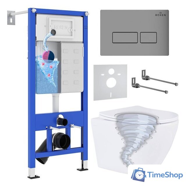 Унитаз подвесной Roxen Antares Tornado в комплекте с инсталляцией StounFix Dual Fresh 6 в 1 968322 (кнопка: хром матовый) - Изображение №1 — Интернет-магазин Time-Shop
