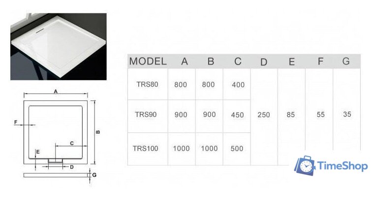 Душевой поддон WeltWasser TRS 80 80x80 - Изображение №4 — Интернет-магазин Time-Shop