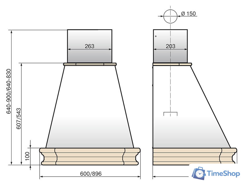 Кухонная вытяжка Elikor Пергола 60П-650-П3Л (бежевый/дуб) - Изображение №2 — Интернет-магазин Time-Shop