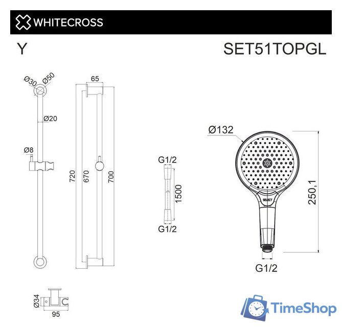 Душевой гарнитур  Whitecross SET51TOPGL (золото) - Изображение №2 — Интернет-магазин Time-Shop
