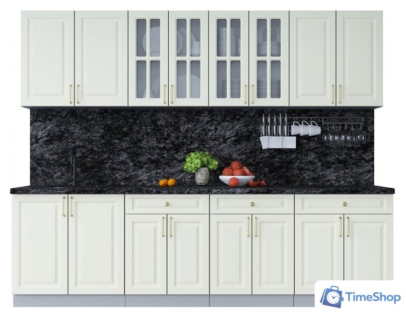 Готовая кухня Интерлиния Мила Шато 2.7А (белый/белый/кастилло темный) - Изображение №1 — Интернет-магазин Time-Shop