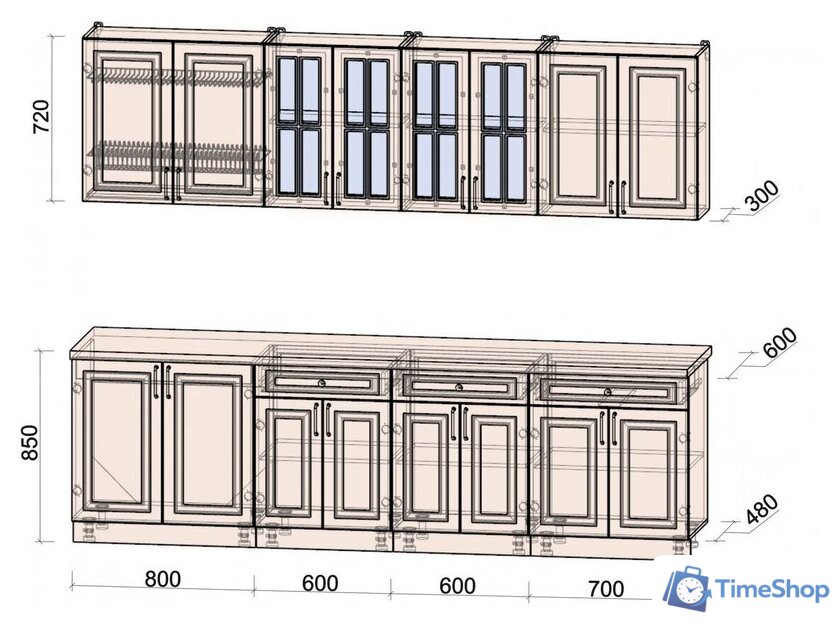 Готовая кухня Интерлиния Мила Шато 2.7А (белый/белый/кастилло темный) - Изображение №6 — Интернет-магазин Time-Shop
