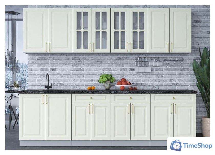 Готовая кухня Интерлиния Мила Шато 2.7А (белый/белый/кастилло темный) - Изображение №3 — Интернет-магазин Time-Shop