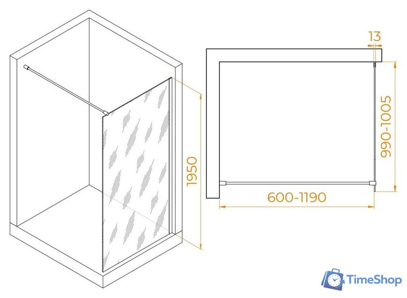 Душевая стенка RGW WA-010G 351001010-16 100 (золото/прозрачное стекло) - Изображение №2 — Интернет-магазин Time-Shop