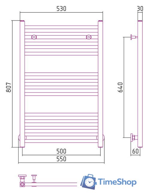 Полотенцесушитель Сунержа Модус 800x500 31-0250-8050 - Изображение №3 — Интернет-магазин Time-Shop
