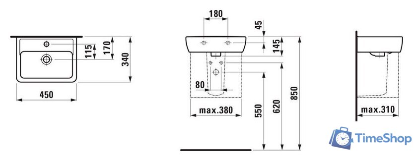 Умывальник Laufen Pro 45x34 [8119510001041] - Изображение №2 — Интернет-магазин Time-Shop