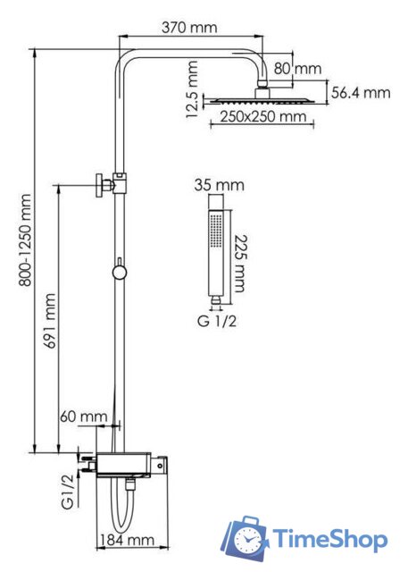 Душевая система  Wasserkraft A114.255.218.CB Thermo - Изображение №3 — Интернет-магазин Time-Shop