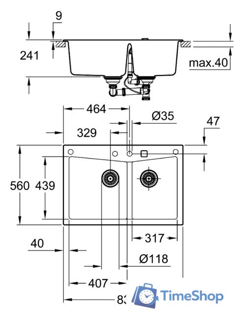 Кухонная мойка Grohe K700 90-C 83.8/55.9 2.0 31657AP0 (черный гранит) - Изображение №2 — Интернет-магазин Time-Shop