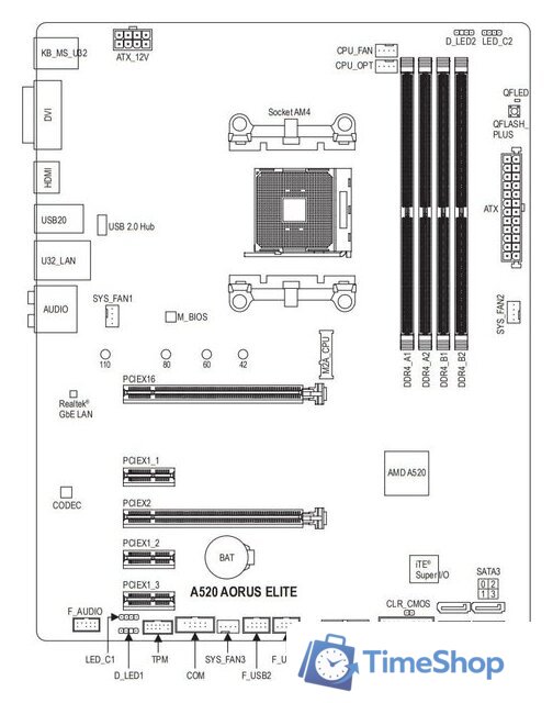 Материнская плата Gigabyte A520 Aorus Elite (rev. 1.0) - Изображение №5 — Интернет-магазин Time-Shop