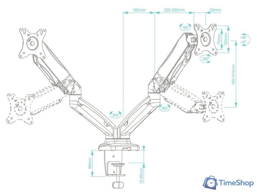 Кронштейн для монитора Onkron G160 (черный) - Изображение №4 — Интернет-магазин Time-Shop