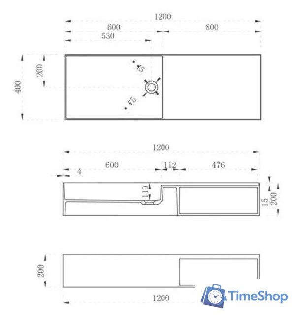  Abber Тумба с умывальником Stein AS2649-1.2 (подвесной, белый матовый) - Изображение №6 — Интернет-магазин Time-Shop
