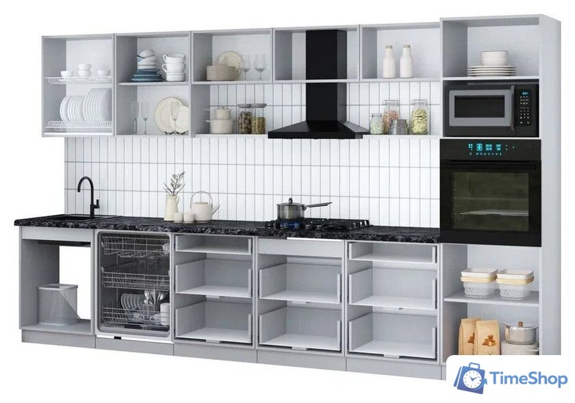 Готовая кухня Интерлиния Мила Gloss 3.6-ПМ1-2 (пепел/пепел/дуб бунратти) - Изображение №4 — Интернет-магазин Time-Shop