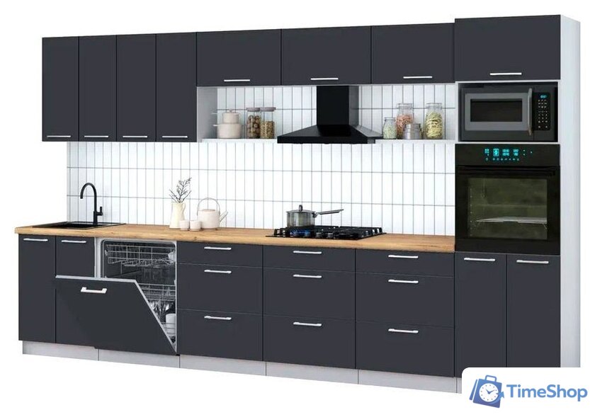 Готовая кухня Интерлиния Мила Gloss 3.6-ПМ1-2 (пепел/пепел/дуб бунратти) - Изображение №1 — Интернет-магазин Time-Shop