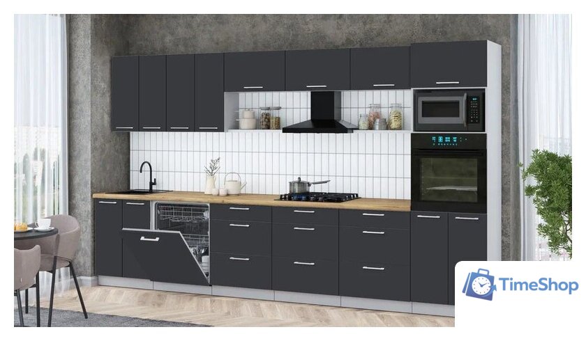 Готовая кухня Интерлиния Мила Gloss 3.6-ПМ1-2 (пепел/пепел/дуб бунратти) - Изображение №3 — Интернет-магазин Time-Shop