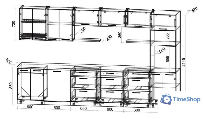 Готовая кухня Интерлиния Мила Gloss 3.6-ПМ1-2 (пепел/пепел/дуб бунратти) - Изображение №6 — Интернет-магазин Time-Shop
