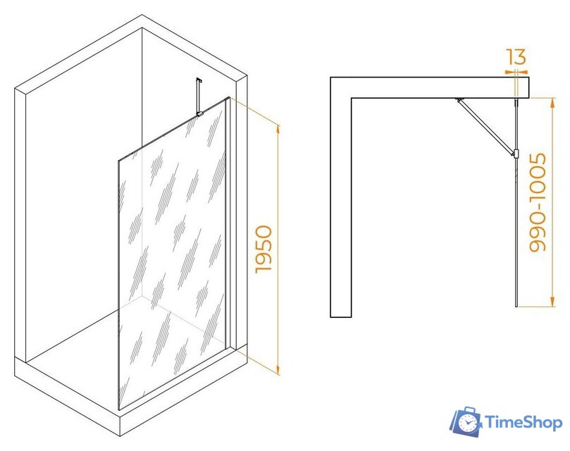Душевая стенка RGW WA-110 351011010-11 100 (хром/прозрачное стекло) - Изображение №2 — Интернет-магазин Time-Shop