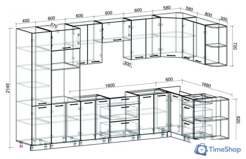Готовая кухня Интерлиния Мила Лайт 1.68x3.4 правая без столешницы (белый платинум) - Изображение №2 — Интернет-магазин Time-Shop