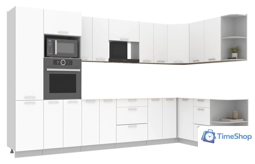 Готовая кухня Интерлиния Мила Лайт 1.68x3.4 правая без столешницы (белый платинум) - Изображение №1 — Интернет-магазин Time-Shop