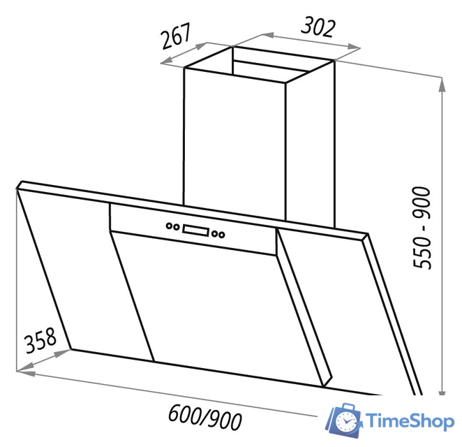 Кухонная вытяжка MAUNFELD Gloria 90 (нержавеющая сталь/черное стекло) - Изображение №2 — Интернет-магазин Time-Shop