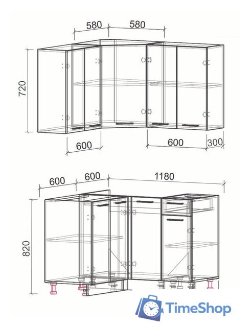 Готовая кухня Интерлиния Мила Лайт 1.2x1.2 без столешницы (серебристый/антрацит) - Изображение №2 — Интернет-магазин Time-Shop